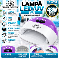 Lampa LED/UV profesionala G8 pentru manichiura, Global Fashion, ecran digital, timer, culoare Mov