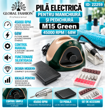 Pila electrica manichiură și pedichiură 45000 rpm, 68W, M15 Green