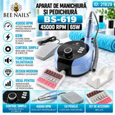 Aparat de manichiură și pedichiură BS - 619 Bee Nails, 45000 rotații 65w, albastru