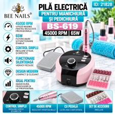 Pilă electrică pentru manichiură și pedichiură BS - 619 Bee Nails, 45000 rotații 65w, roz