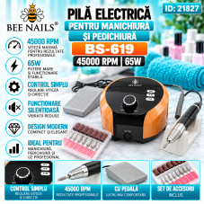 Pilă electrică pentru manichiură și pedichiură BS - 619 Bee Nails, 45000 rotații 65w, portocaliu