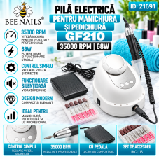 Pilă electrică pentru manichiură și pedichiură 35000 rpm, 68W GF210, alb cu gri