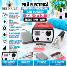 Pila electrica manichiura Nail Master, ZS-713, 65W, 35000 rpm, Rosu