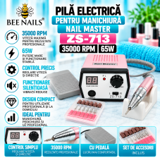 Pila electrica manichiura Nail Master, ZS-713, 65W, 35000 rpm,  Roz