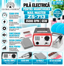 Pila electrica manichiura Nail Master, ZS-713, 65W, 35000 rpm, Neagra