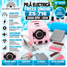 Pila electrica, Freza unghii, ZS-716, 65W, 35000 rpm, Roz