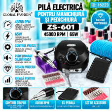 Pilă electrică pentru manichiură și pedichiură 45000 rotații 65 wați ZS-601, neagră