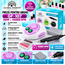 Pila/Freza electrica unghii, GF-107, Global Fashion,  80W, 45000 rpm, Liliac