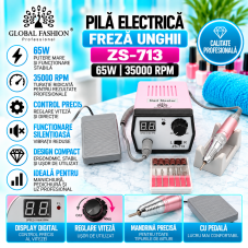 Pila electrica, Freza unghii, ZS-713, Global Fashion 65W, 35000 rpm, Roz