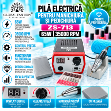 Pila/Freza electrica manichiura, ZS-713, Global Fashion 65W, 35000 rpm, Neagra