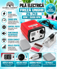 Freza de unghii, Pila electrica, ZS-713, Global Fashion 65W, 35000 rpm, Rosie