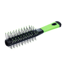 Double-sided, narrow, green hairbrush with air-flow function