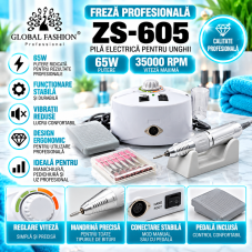 Freza Profesionala ZS-605, Pila electrica unghii, 65W, 35000 rpm, Alba